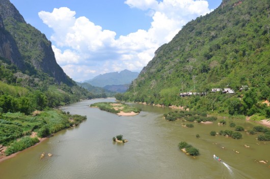 Wonderful Ou river in between the limestone mountains in Nong khiaw