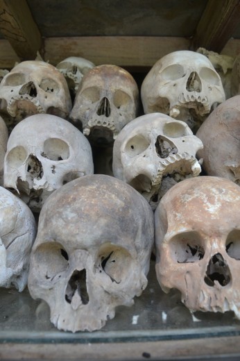 Some of the 8000 skulls in the Choeung Ek memorial