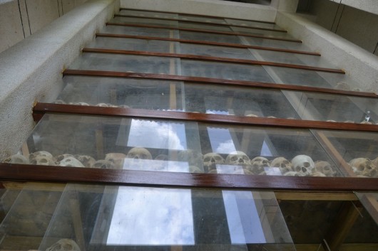 Some of the 8000 skulls in the Choeung Ek memorial