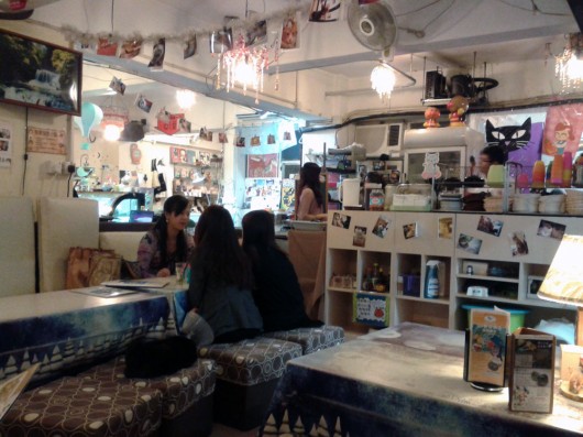 Interior of the cat cafe in Causeway Bay
