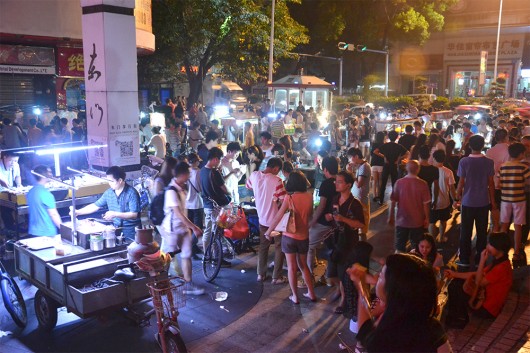Area of street food vendors at Dongmen Street