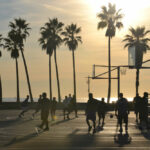 Sun setting on the basketball courts