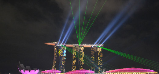 Stunning laser show at Marina Bay from the Sands hotel